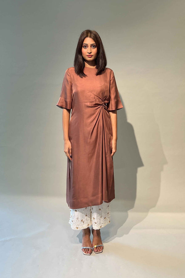 Brown Knot Tunic with Beaded Pants