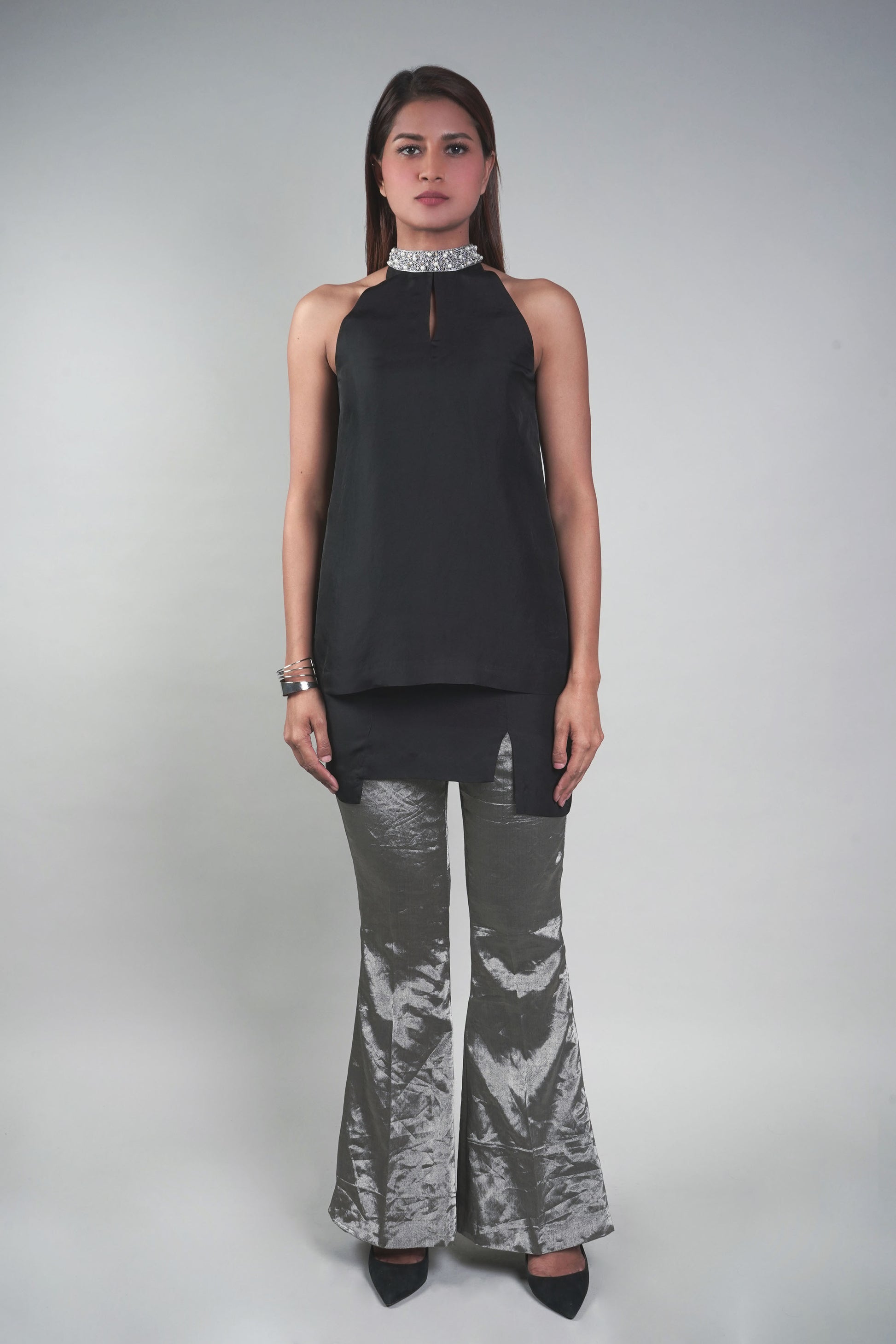 Our Cut Away Top & Bootcut Pants exude elegance and sophistication, making sophisticated ensembles perfect for wedding parties, holiday evenings and special occasions.